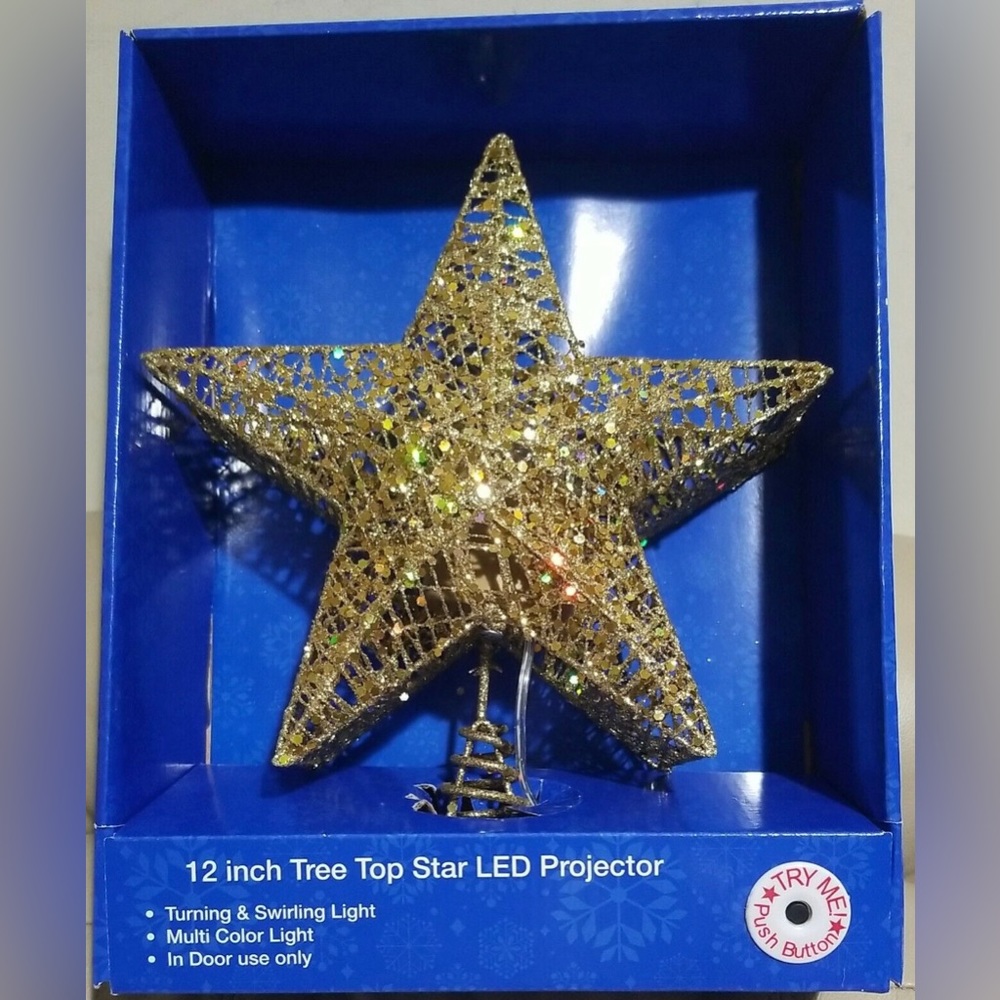 Merry brite 12 Inch Christmas Tree top Star Led Projector Gold